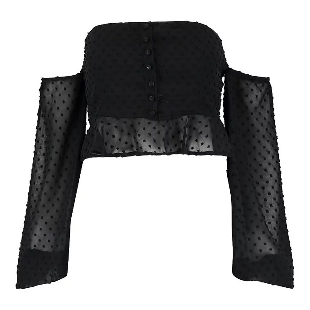 NWT Boohoo Dobby Spot Off Shoulder Long Sleeve Crop Top